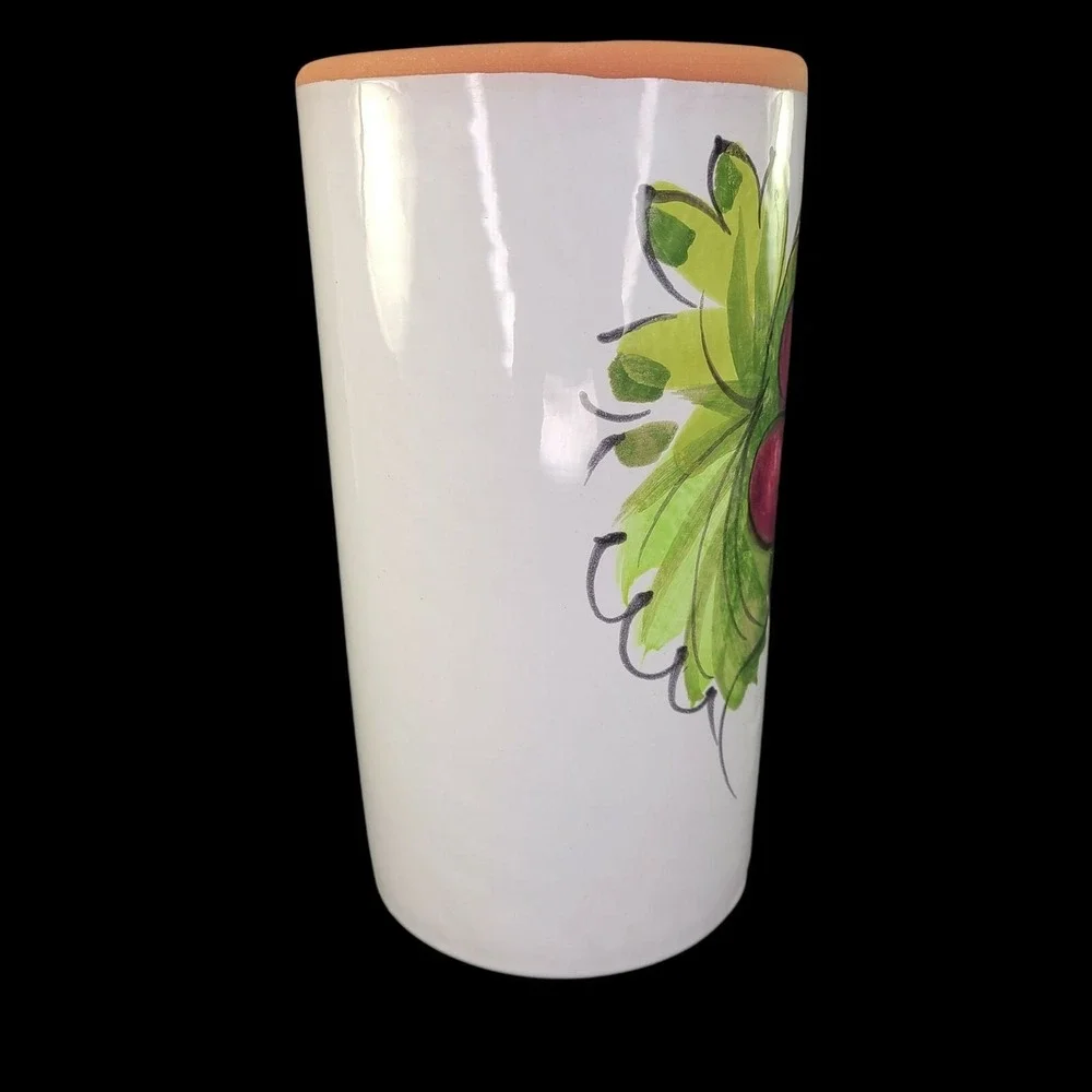 Pier 1 Terra Cotta Wine Chiller Utensil Holder Purple Grapes‎ Hand Painted Italy